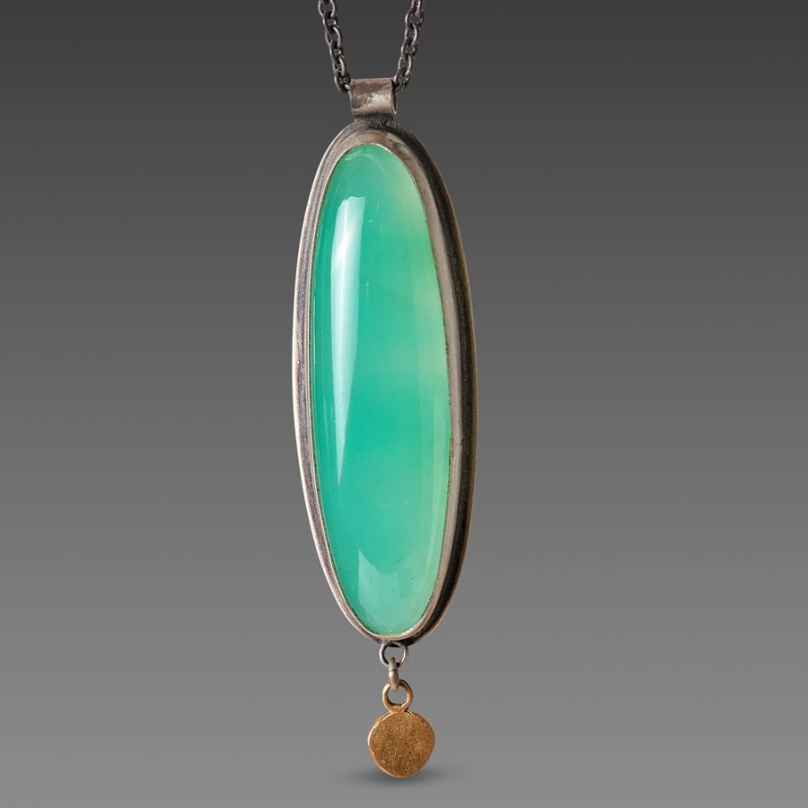 Necklaces Ananda Khalsa | Oval Chrysoprase Necklace With Gold Drop