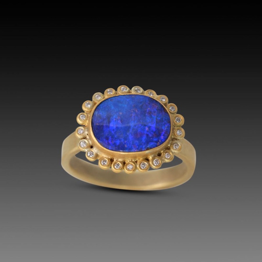 Rings Ananda Khalsa | Australian Boulder Opal Ring With Diamond Halo