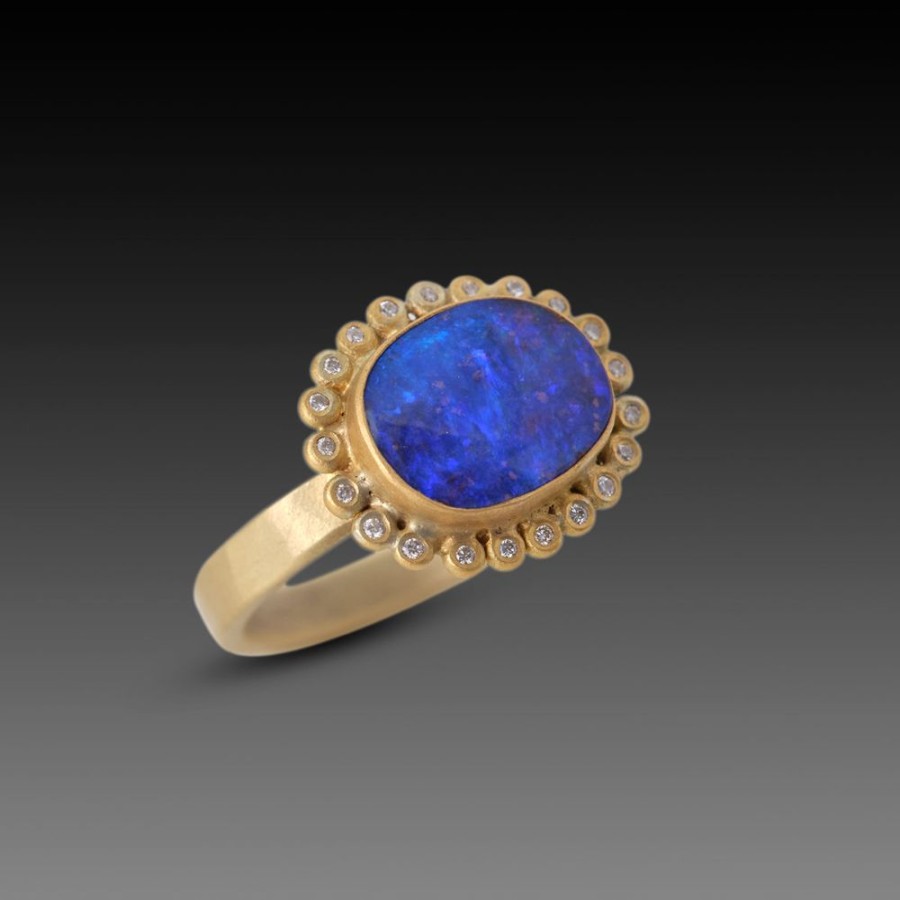 Rings Ananda Khalsa | Australian Boulder Opal Ring With Diamond Halo