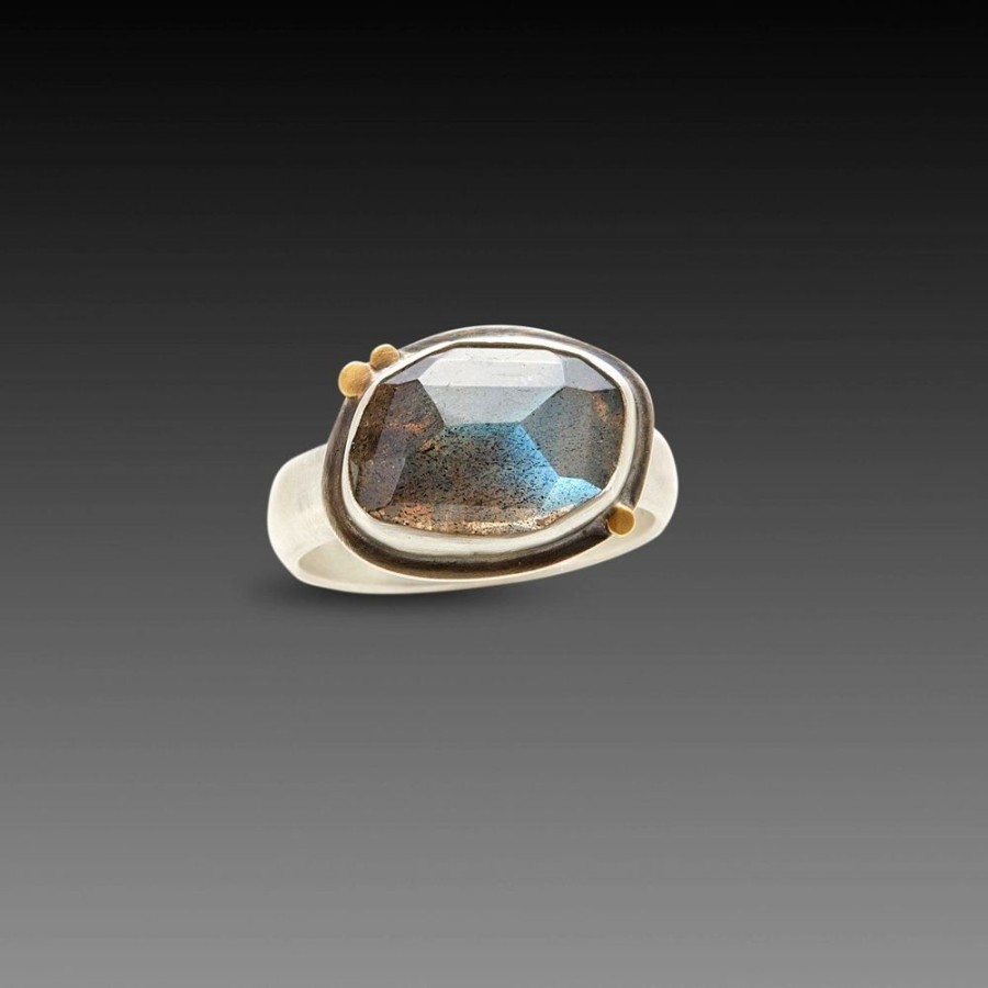 Rings Ananda Khalsa | Labradorite Ring With Three Gold Dots