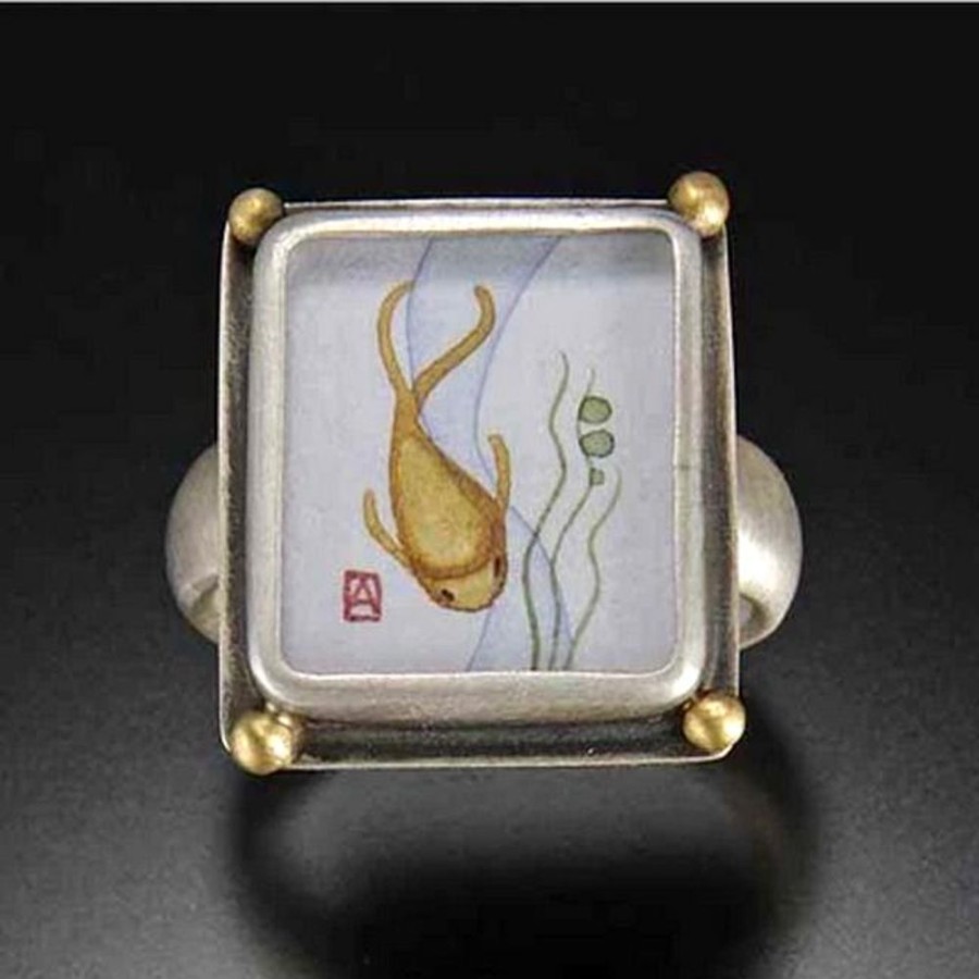 Hand Painted Jewelry Ananda Khalsa | Small Rectangle Koi Ring