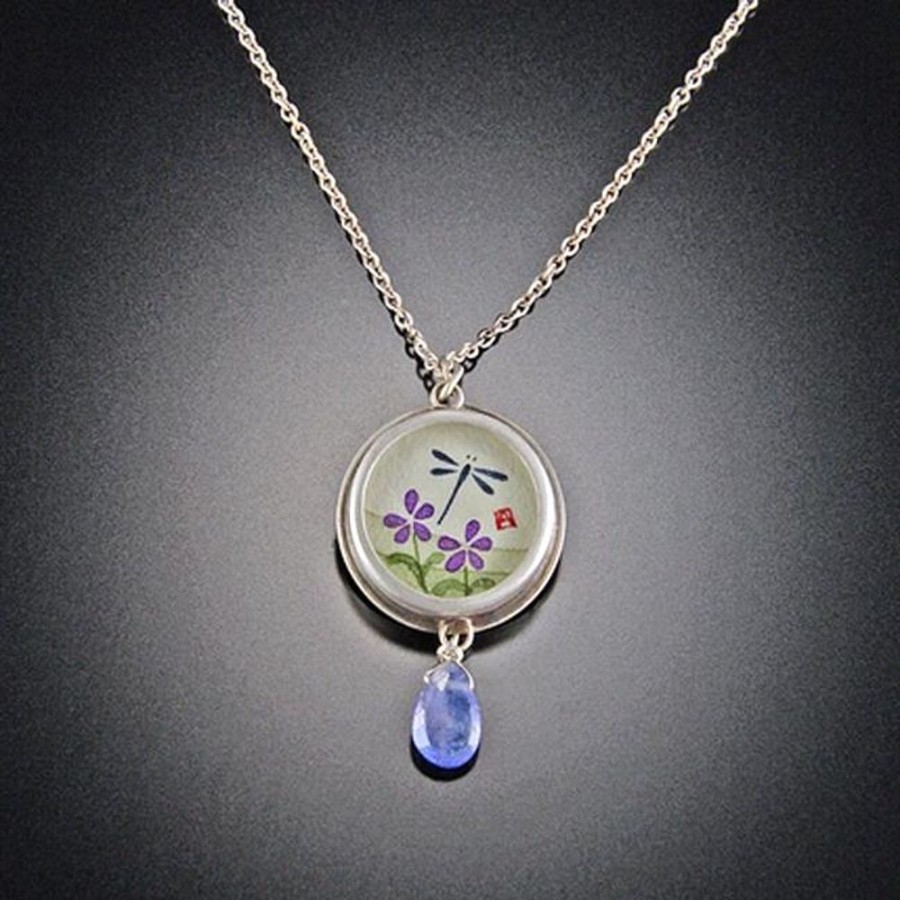 Necklaces Ananda Khalsa | Small Round Dragonfly Necklace With Tanzanite Drop