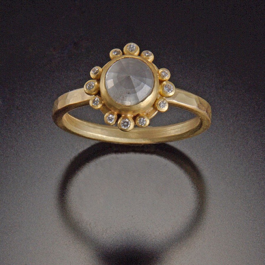 Rings Ananda Khalsa | Pale Diamond Ring With Diamond Trios