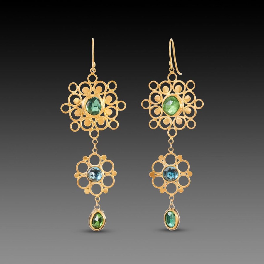 Earrings Ananda Khalsa | Tourmaline And Topaz Filigree Earrings