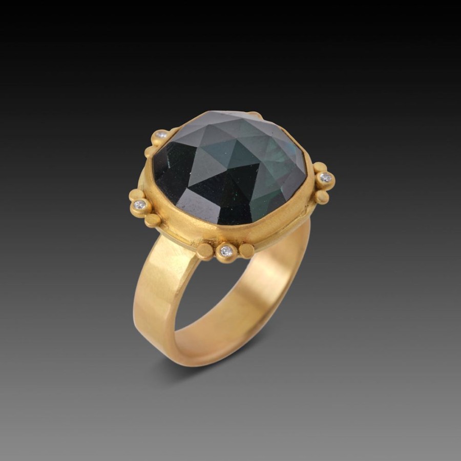 Rings Ananda Khalsa | Green Tourmaline Ring With Gold Trios