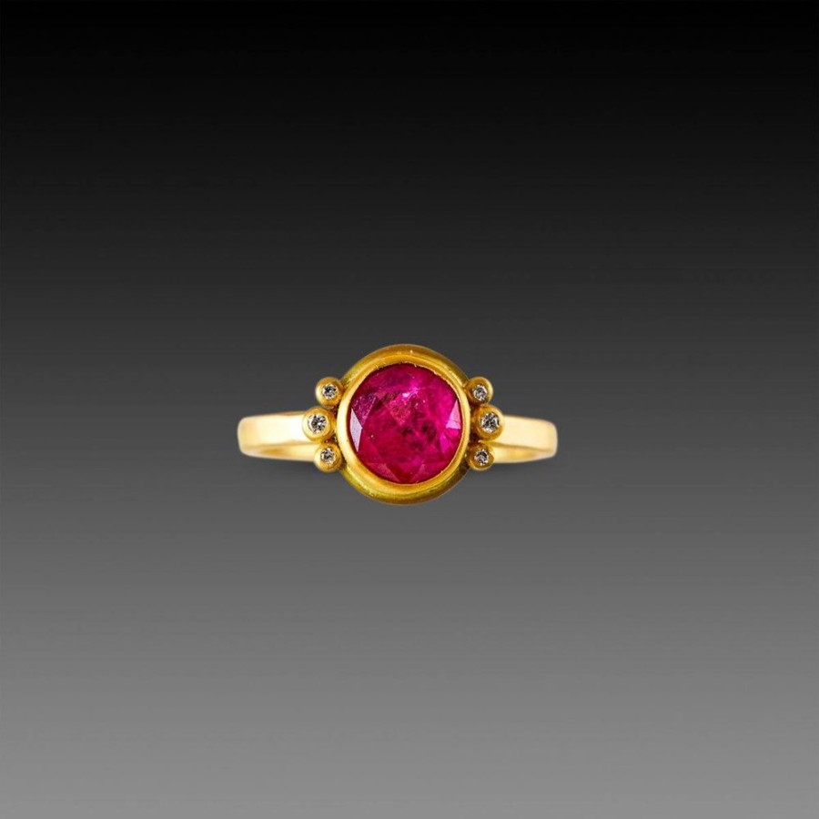 Rings Ananda Khalsa | Rose Cut Ruby Ring With Diamond Trios