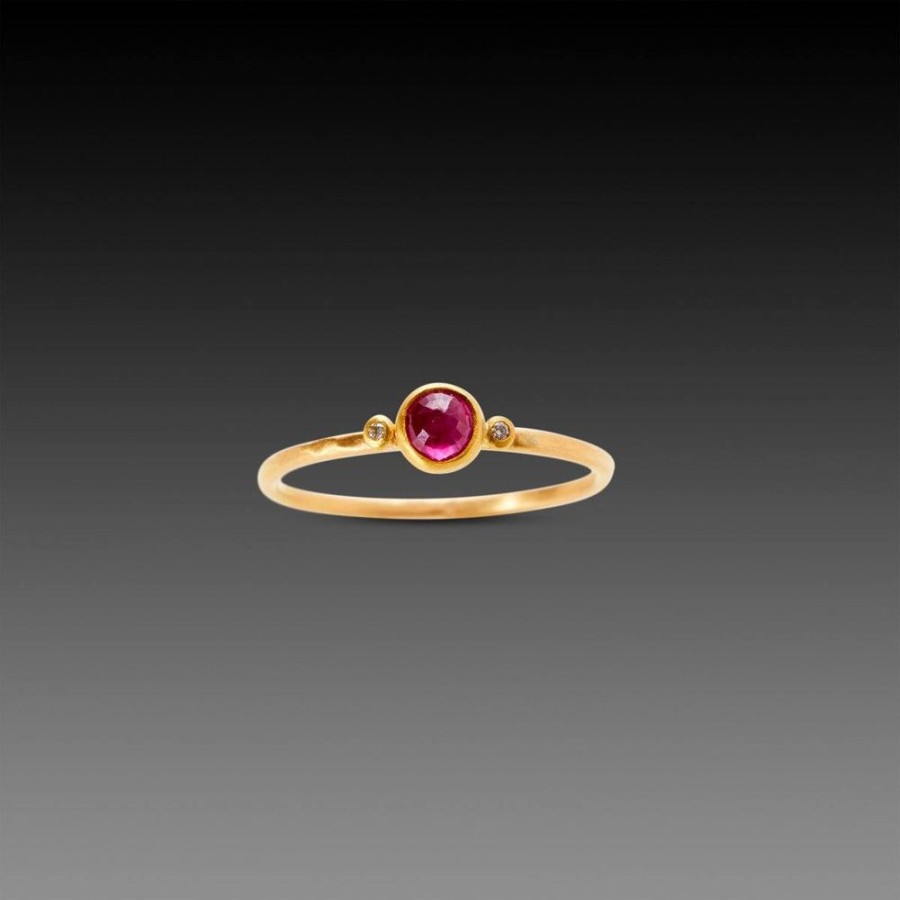 Rings Ananda Khalsa | Tiny Ruby Ring With Two Diamond Dots