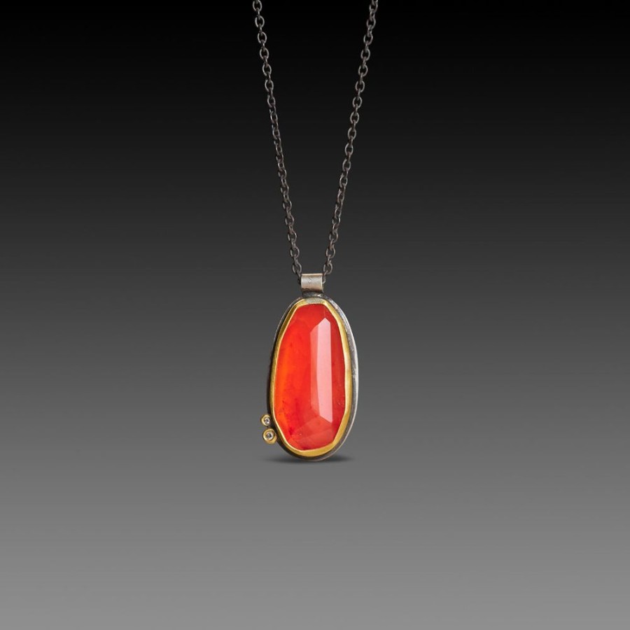 Necklaces Ananda Khalsa | Carnelian Necklace With Diamonds