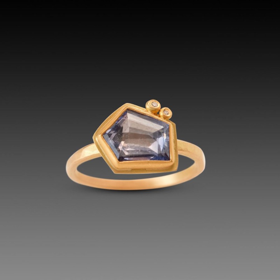 Rings Ananda Khalsa | Geometric Blue Sapphire Ring With Diamonds