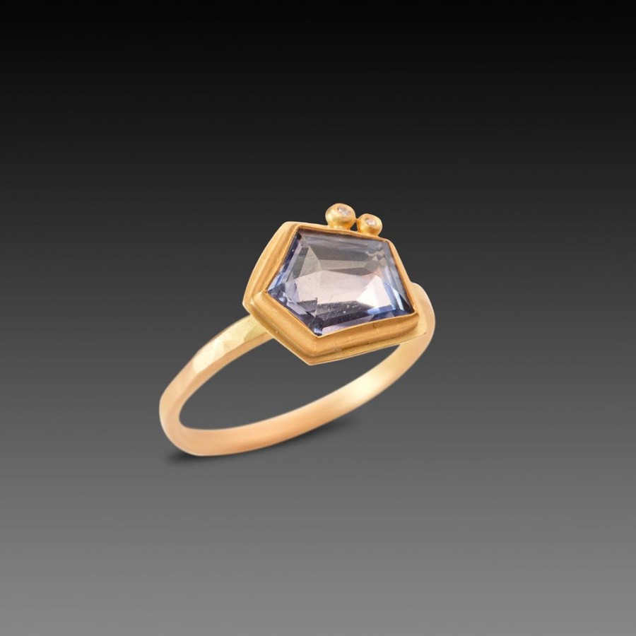 Rings Ananda Khalsa | Geometric Blue Sapphire Ring With Diamonds