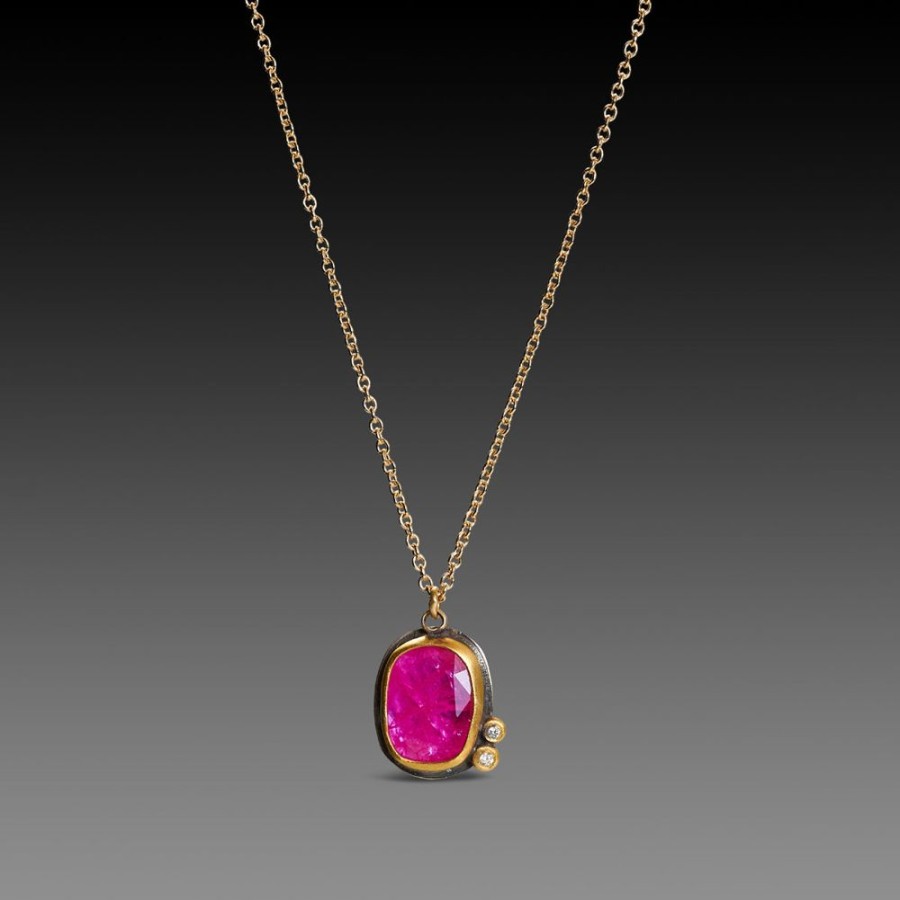 Necklaces Ananda Khalsa | Vibrant Ruby Necklace With Diamonds