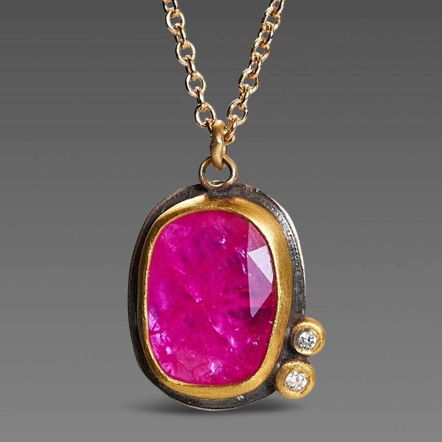 Necklaces Ananda Khalsa | Vibrant Ruby Necklace With Diamonds