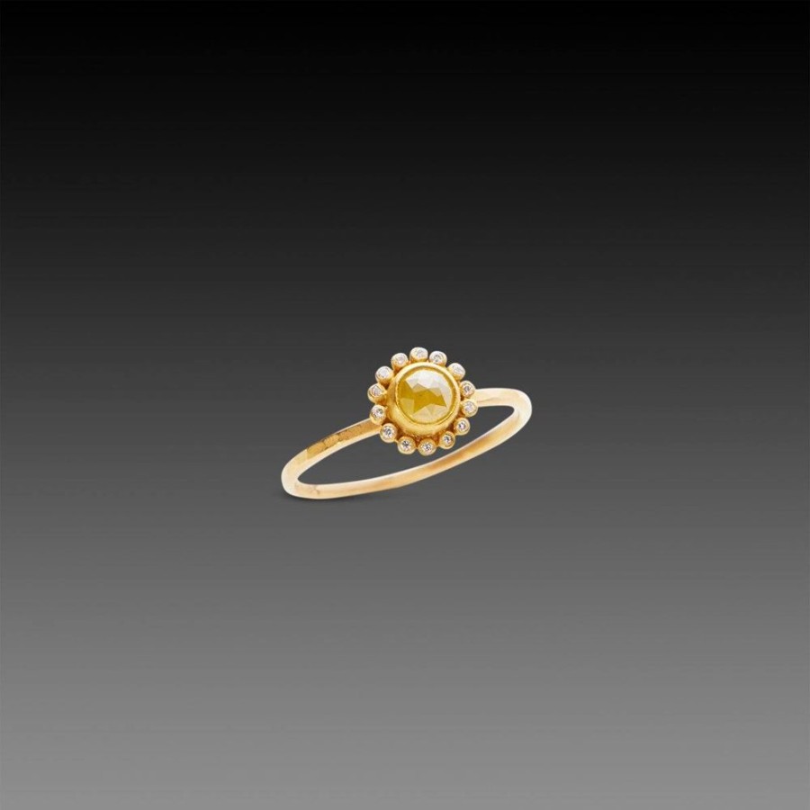 Rings Ananda Khalsa | Yellow Diamond Ring With Diamond Halo