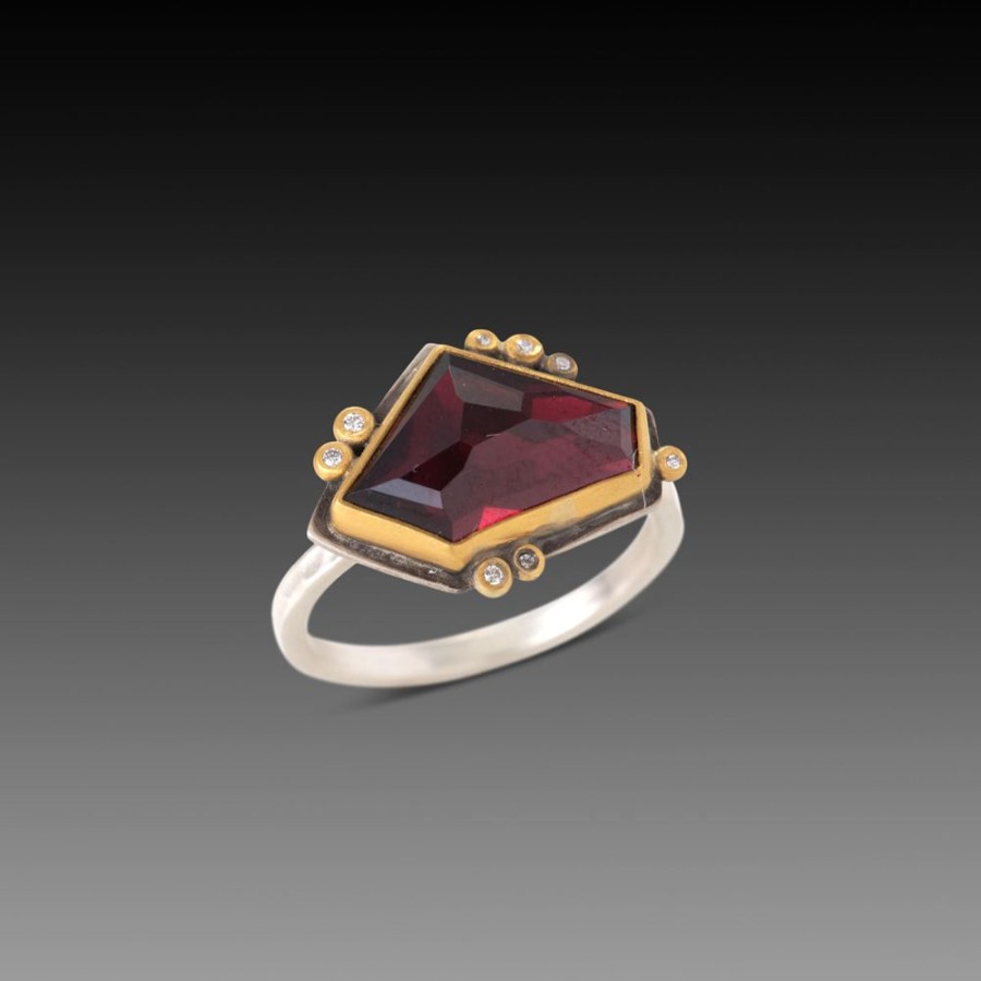 Rings Ananda Khalsa | Geometric Rhodolite Garnet Ring With Diamonds