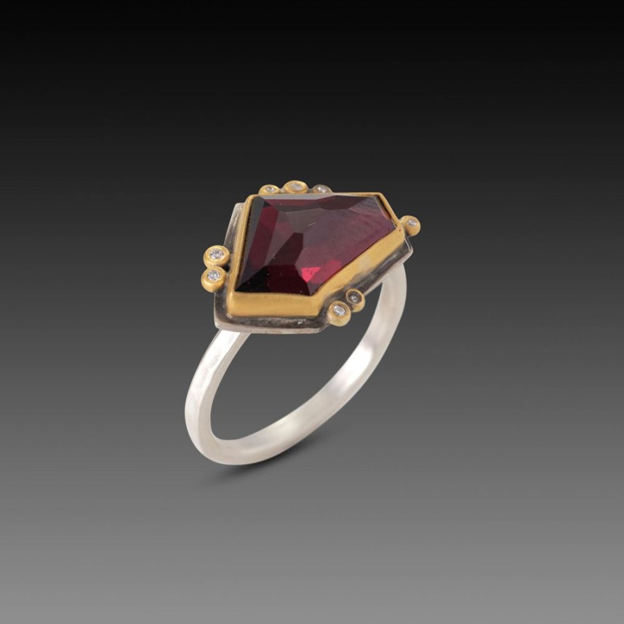 Rings Ananda Khalsa | Geometric Rhodolite Garnet Ring With Diamonds